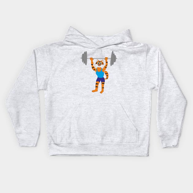 Weightlifter Cat Kids Hoodie by Alekvik